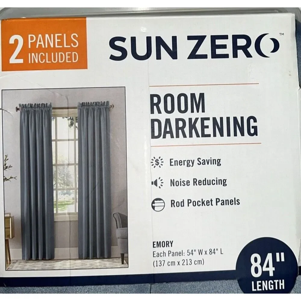 Sun Zero Blue Emory‎ Room-Darkening Rod-Pocket Curtain Panel Pair, 54